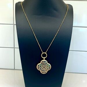 Iridescent Pendant on Long Goldtone Necklace